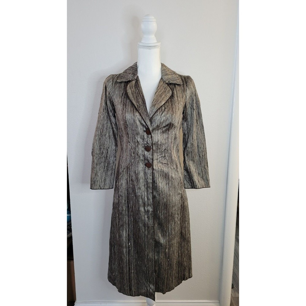 Anthropologie BURNING TORCH Women's Metallic Raw Silk Beaded Duster/Jacket P/SML